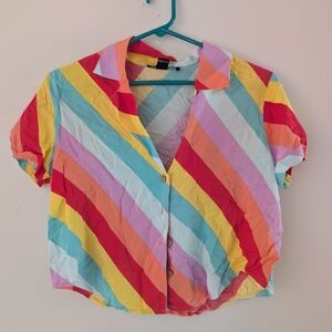 Forever 21 Multicolor Diagonal Striped Shirt